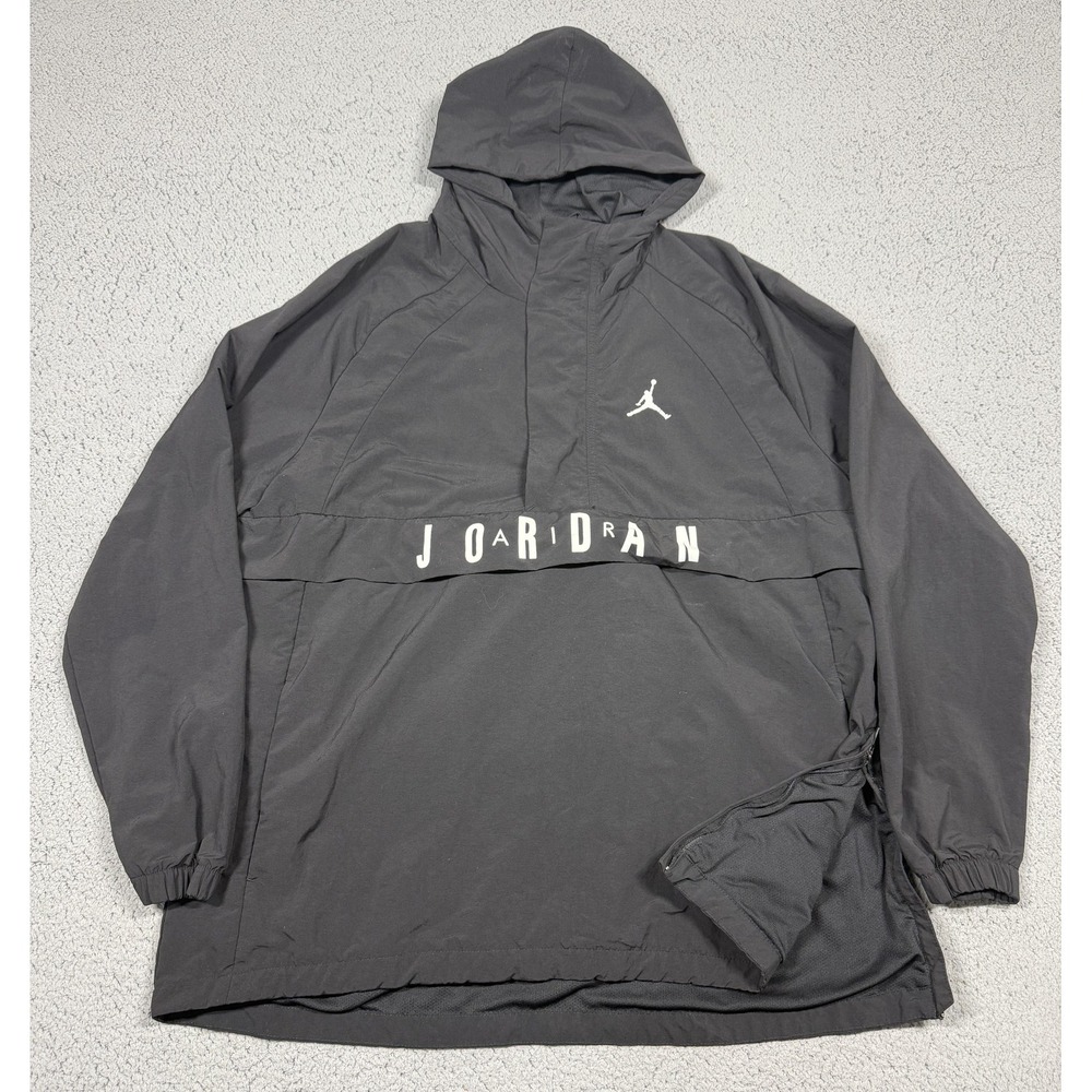 Jordan Jacket Mens Large Black Hooded Pullover Windbreaker Basketball 942729-011